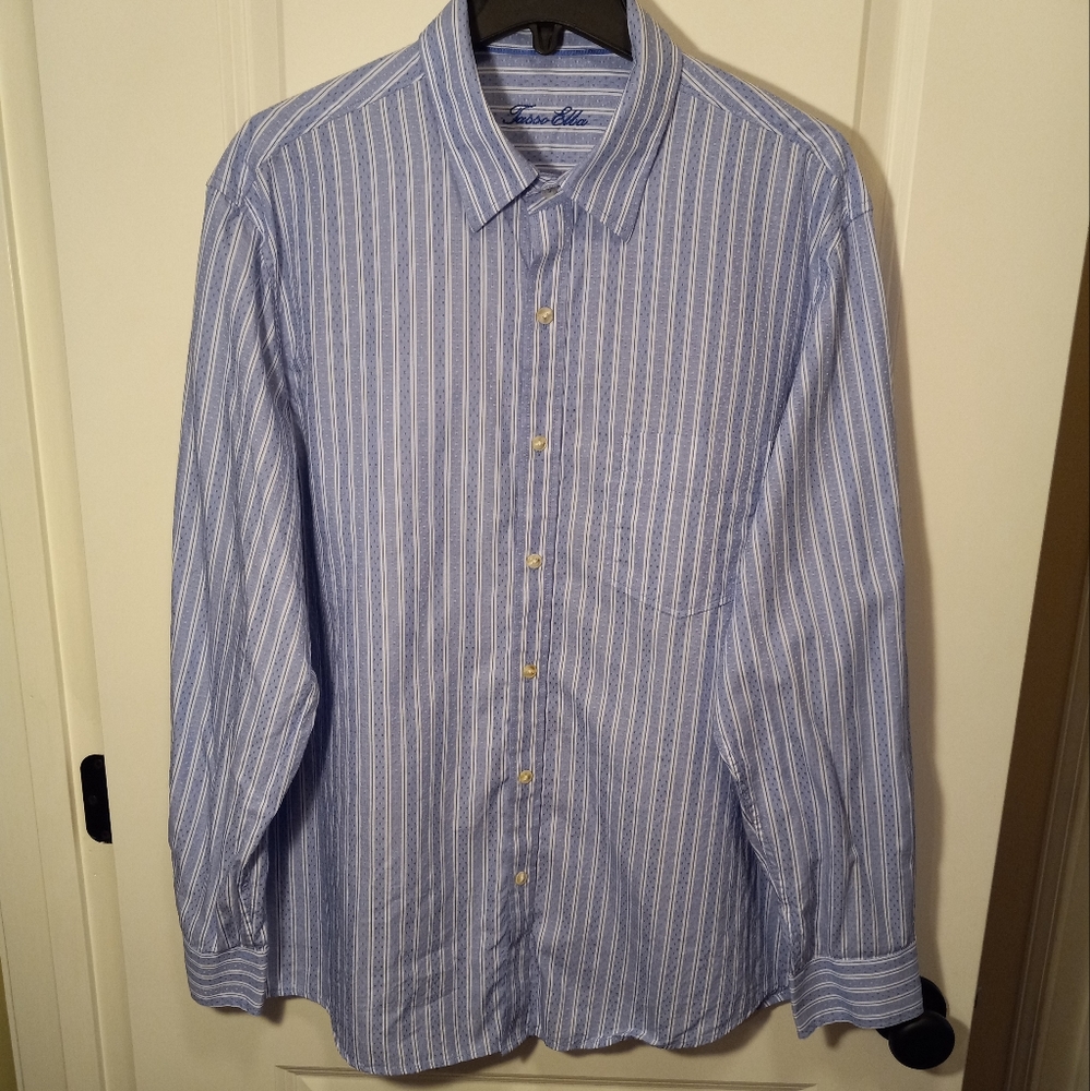 Tasso Elba Men's EUC, Blue & White Long Sleeve Button Down Shirt, XL 17/17.5
